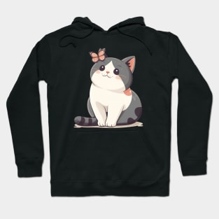 Cute Kawaii Cat and Butterfly Hoodie